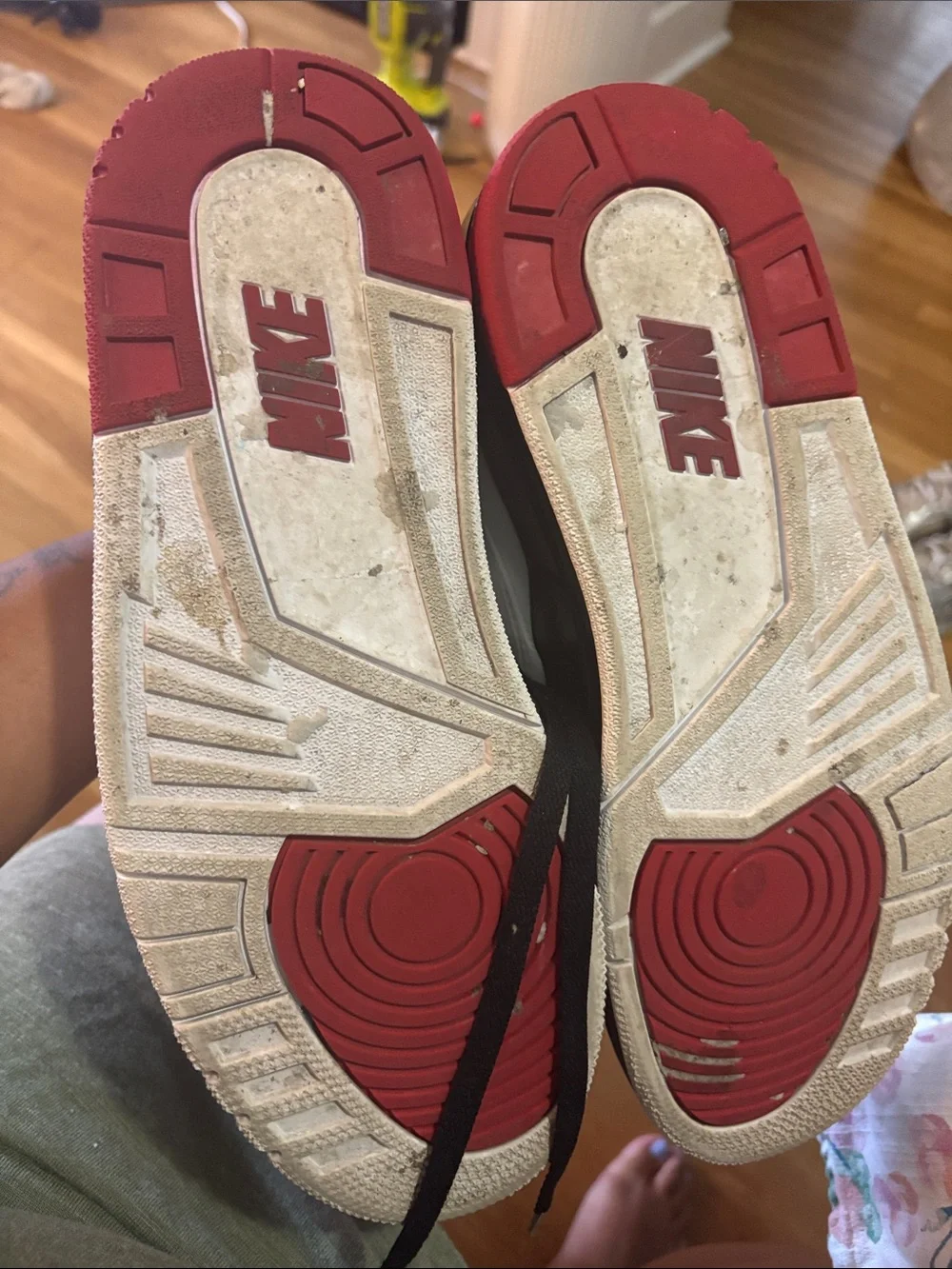 Jordan Kids White, Black and Red Leather Basketball Sneakers